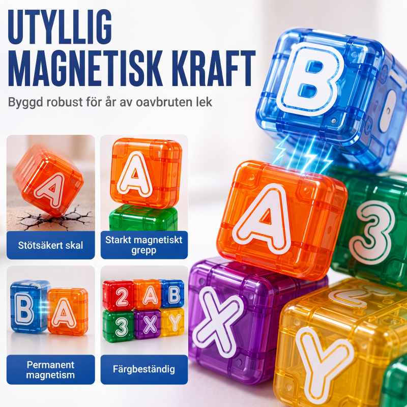 đ§Č 50 % RABATT NU! đą Magnetiska bokstavs- och sifferkuber för barn â 40 delar, 360° stapling & lĂ€rande genom lek â perfekt för förskolebarn đ