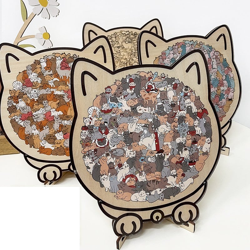 🐱135-delars Morandi-färgat kattformat träpussel🎁