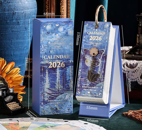 🎨 2026 Vintage oljemålning i europeisk stil, vändbar kalender - 🌼 Glad hela året 🦋