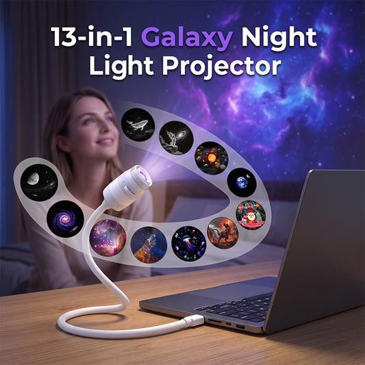 🌌 50 % RABATT NU! 💫 USB-lampa med stjärnhimmelprojektion – 13 utbytbara filmskivor & flexibel hals – perfekt för sovrummet ✨