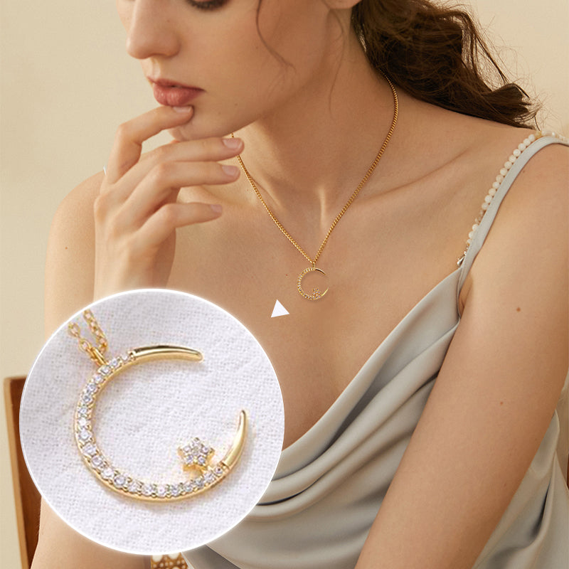 🎁 50 % rabatt🌙✨ En strålande natt: Halsband med måne och stjärnor – sprider en elegant glans i nattens mörker, med förtrollande stjärnljus 💫🌌