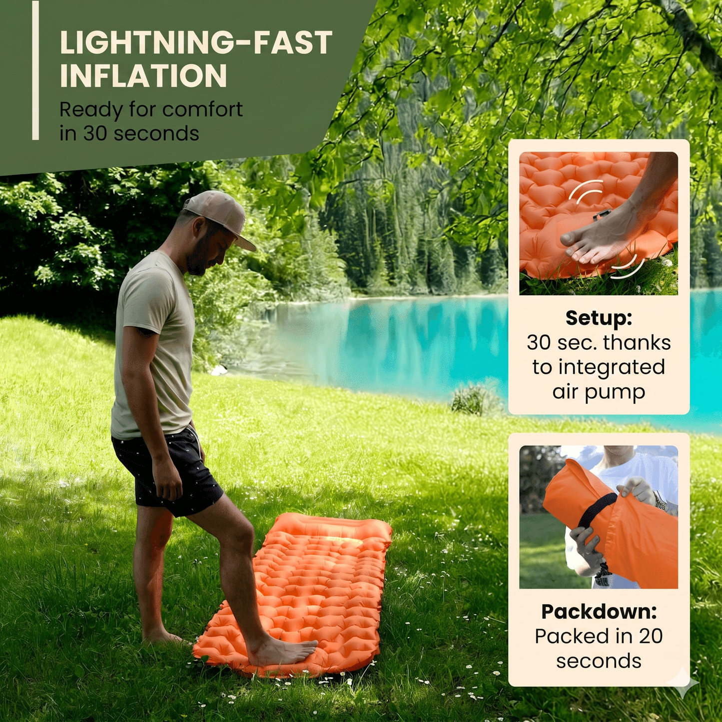 🛏️ 50% RABATT NU! ⛺ Lyxig Ultralätt Liggunderlag – Inbyggd Fotpump & 7,5 cm Tjock – Perfekt för Camping, Vandring & Stranden – Vattentät & Kompakt 🌊