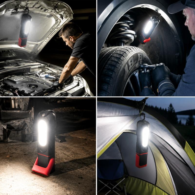 💡 50 % RABATT NU! 🔦 Uppladdningsbar arbetslampa – 3000 LM COB-LED, magnetfäste, 360° krok & 180° stativ – perfekt för garage och camping 🚗