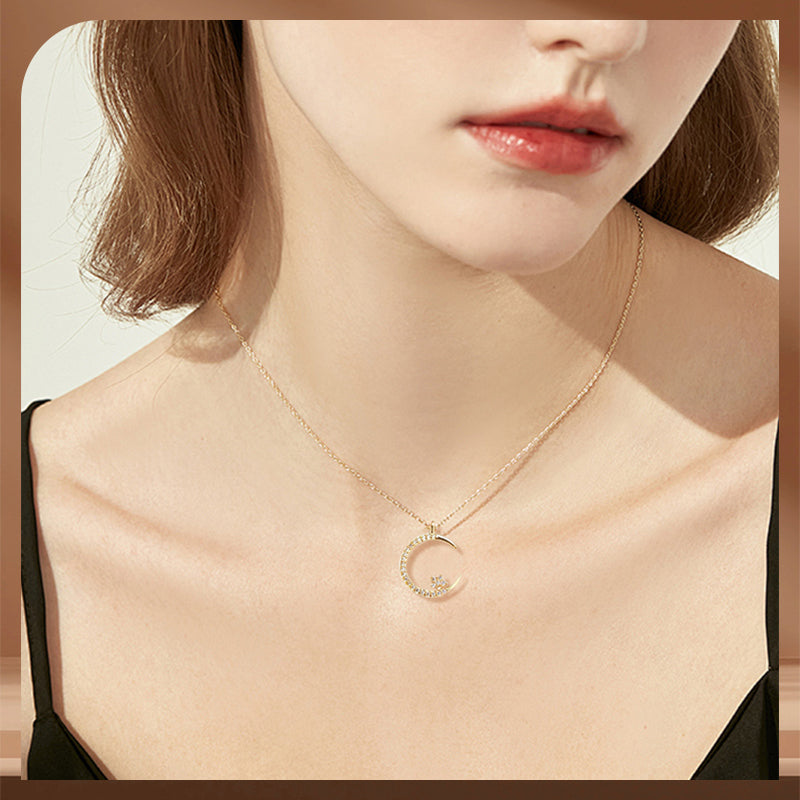 🎁 50 % rabatt🌙✨ En strålande natt: Halsband med måne och stjärnor – sprider en elegant glans i nattens mörker, med förtrollande stjärnljus 💫🌌