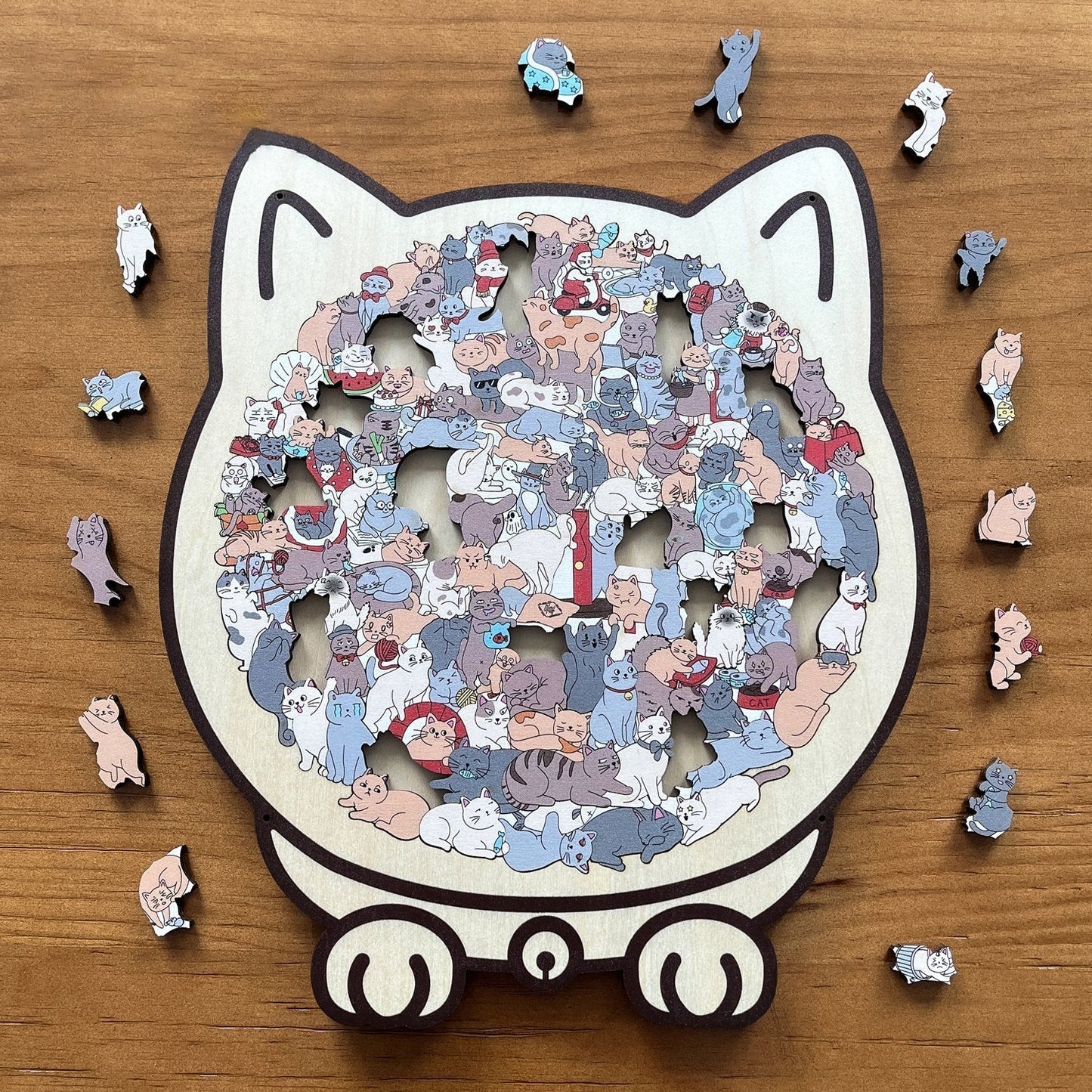 🐱135-delars Morandi-färgat kattformat träpussel🎁