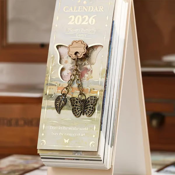 🎨 2026 Vintage oljemålning i europeisk stil, vändbar kalender - 🌼 Glad hela året 🦋