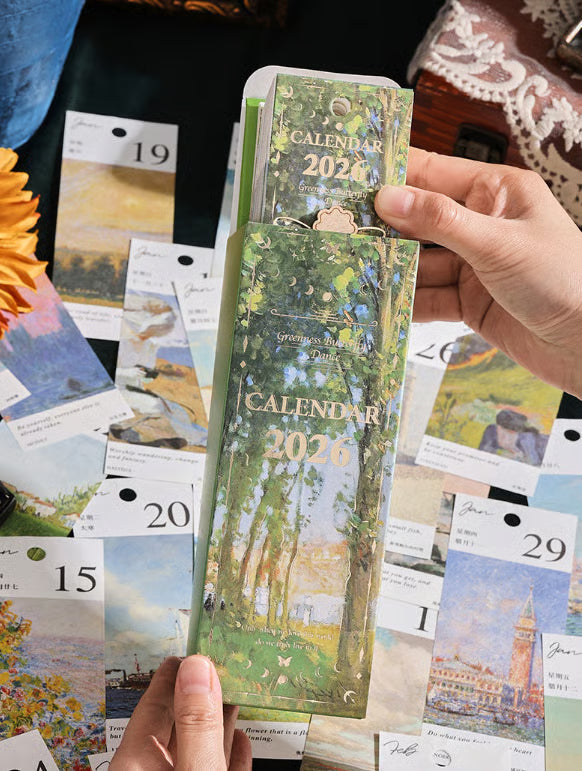 🎨 2026 Vintage oljemålning i europeisk stil, vändbar kalender - 🌼 Glad hela året 🦋