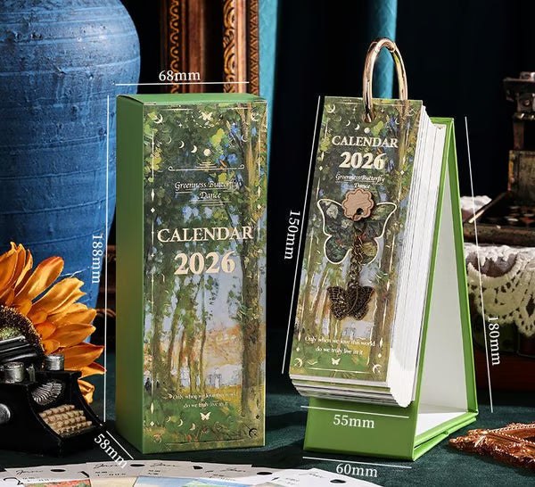 🎨 2026 Vintage oljemålning i europeisk stil, vändbar kalender - 🌼 Glad hela året 🦋