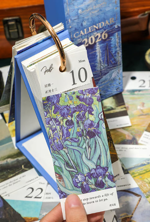 🎨 2026 Vintage oljemålning i europeisk stil, vändbar kalender - 🌼 Glad hela året 🦋