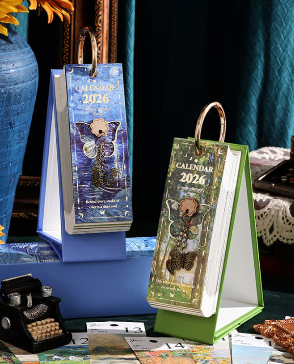 🎨 2026 Vintage oljemålning i europeisk stil, vändbar kalender - 🌼 Glad hela året 🦋