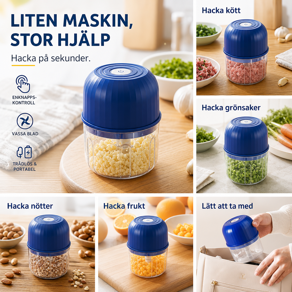 ⚡ 50% RABATT NU! 🔪 Kraftfull Minihackare – Sladdlös & USB-C Laddning – Perfekt för Snabb Matförberedelse – Enkel att Använda & Rengöra 🍲
