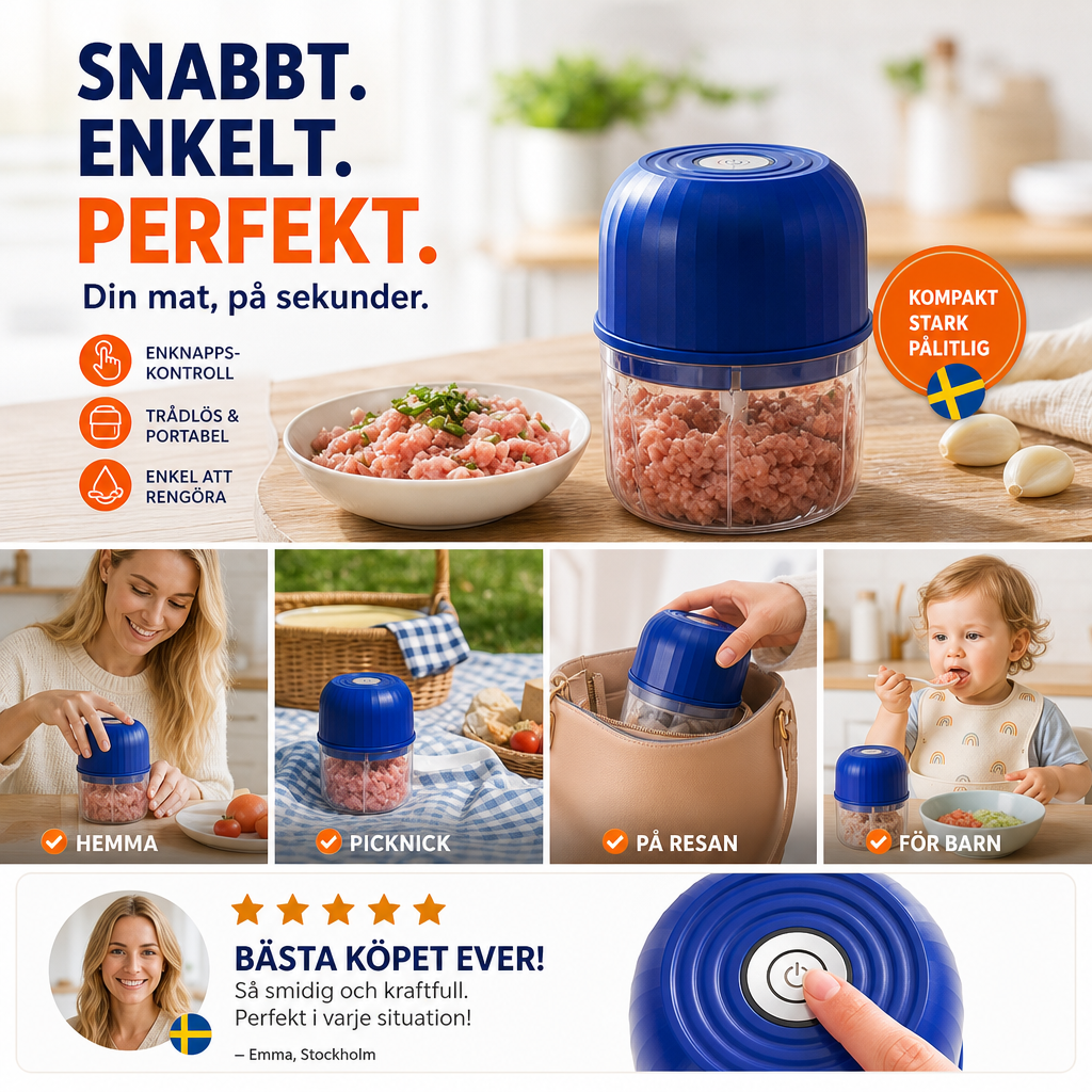 ⚡ 50% RABATT NU! 🔪 Kraftfull Minihackare – Sladdlös & USB-C Laddning – Perfekt för Snabb Matförberedelse – Enkel att Använda & Rengöra 🍲