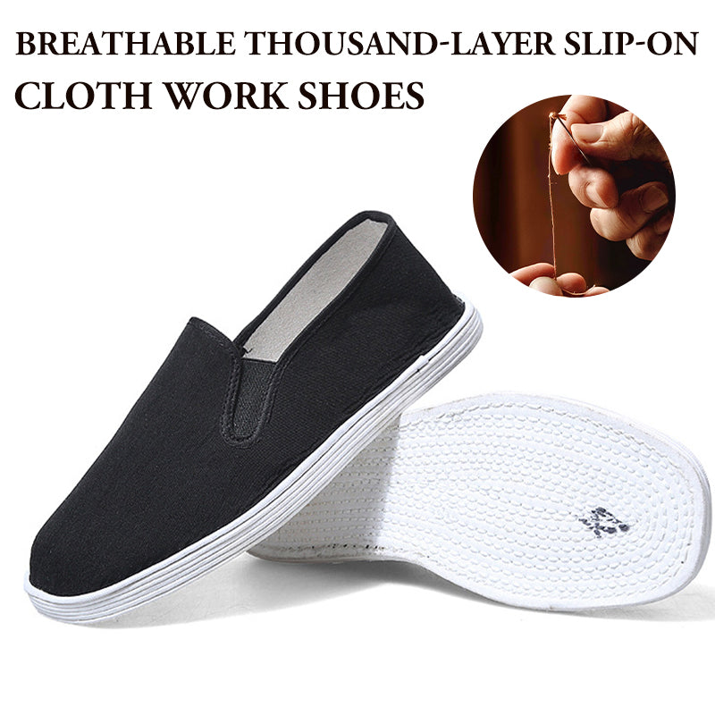 Unisex andningsbara tusenlagers slip-on tyg arbetsskor