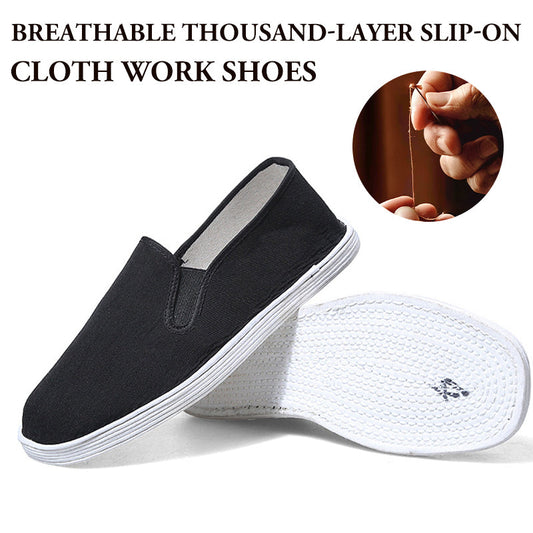 Unisex andningsbara tusenlagers slip-on tyg arbetsskor