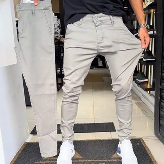 📌Höstens specialerbjudanden Bästsäljare 👖Slim-fit casualbyxor i enfärgat tyg för herr