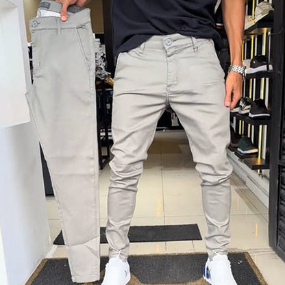 📌Höstens specialerbjudanden Bästsäljare 👖Slim-fit casualbyxor i enfärgat tyg för herr