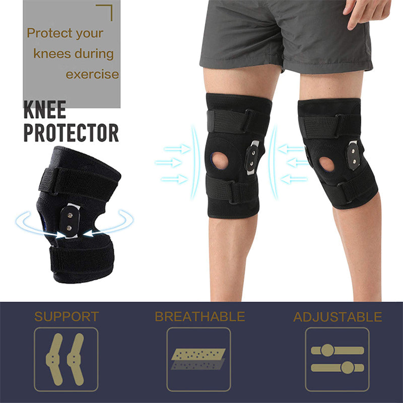 🦵 50 % RABATT NU! 🛡️ Andningsbar justerbar knästöd – stabila stålplattor, stötdämpande kuddar & dubbla remmar – perfekt för sport och återhämtning 🏃