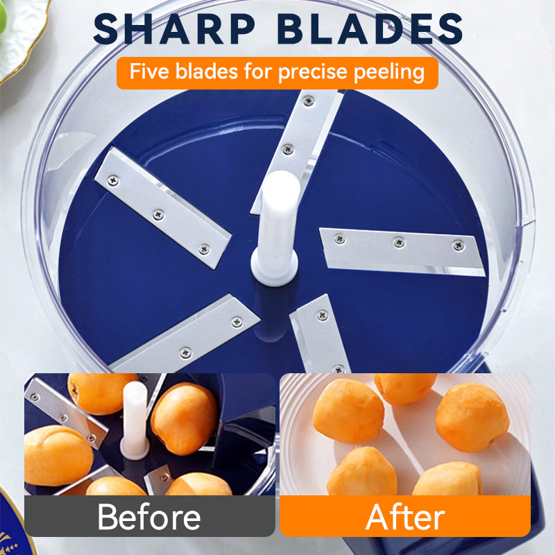 🧄 50% RABATT! 🍇 Transparent Elektrisk Frukt- & Grönsaksskalare – 5 Blad & Snabb Skalning – Perfekt för Köket – Enkel Rengöring 🍎