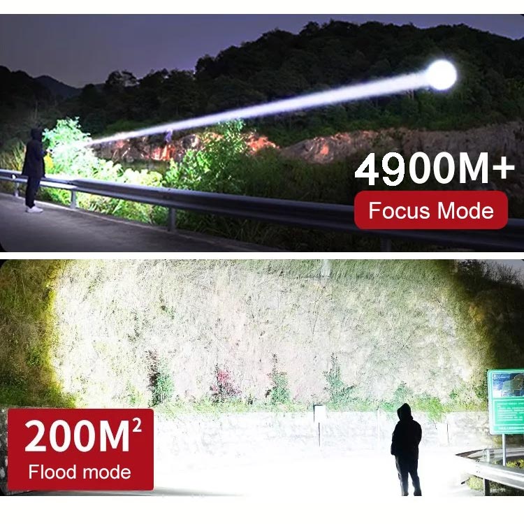 📢📢60 % rabatt – Zoombara ficklampa med 7500 lumen 🔦🏔️ Vattentät IPX7, laddningsbar via USB-C och med powerbank-funktion☀️