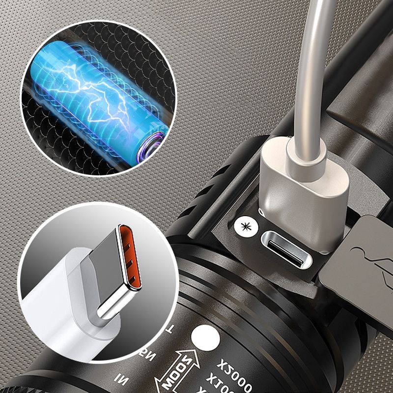 📢📢60 % rabatt – Zoombara ficklampa med 7500 lumen 🔦🏔️ Vattentät IPX7, laddningsbar via USB-C och med powerbank-funktion☀️