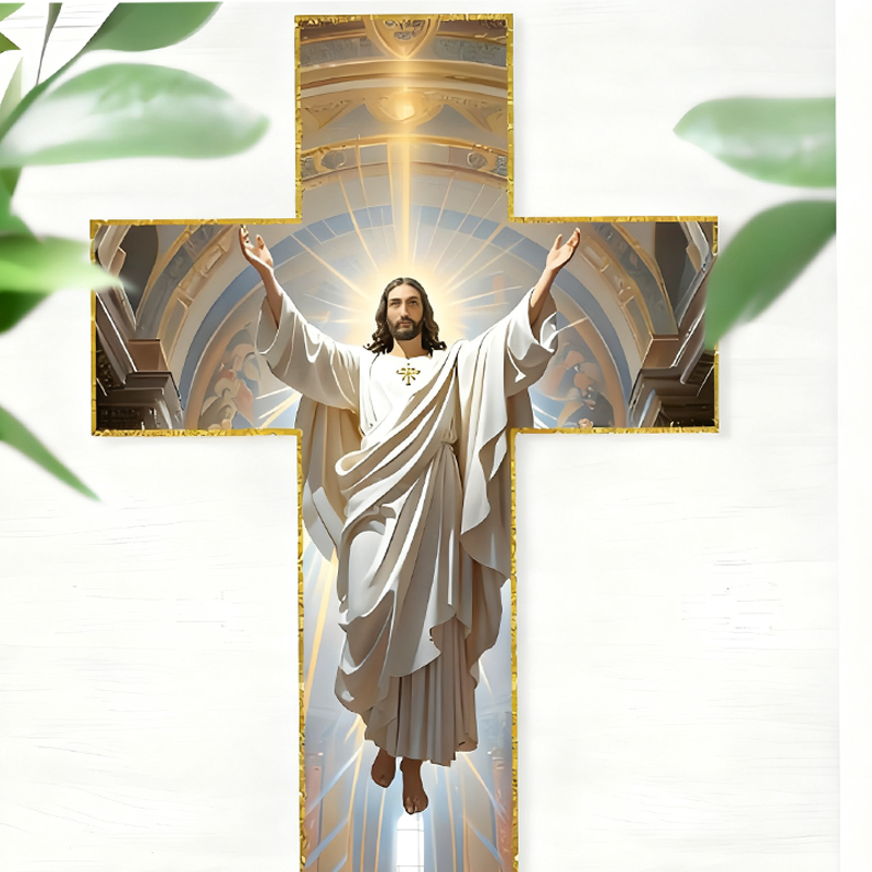 ✝️ KÖP 3 FÅ 4! ✨ Retro Jesus Kristus Väggkors - Vintage Trädesign med Religiös Symbolik för Andligt Heminredning 🕊️🌟