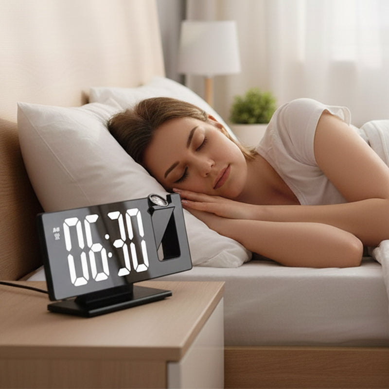 ⏳Begränsat erbjudande⏰ Väckarklocka med projektor och LED-spegel 🕰️ – Köp två och få gratis frakt