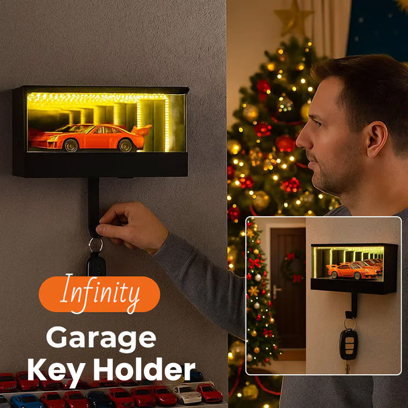 ⏳Begränsad tid 50 % rabatt⏰🗝️Infinity Mirror LED-nyckelhållare för garage🏎️