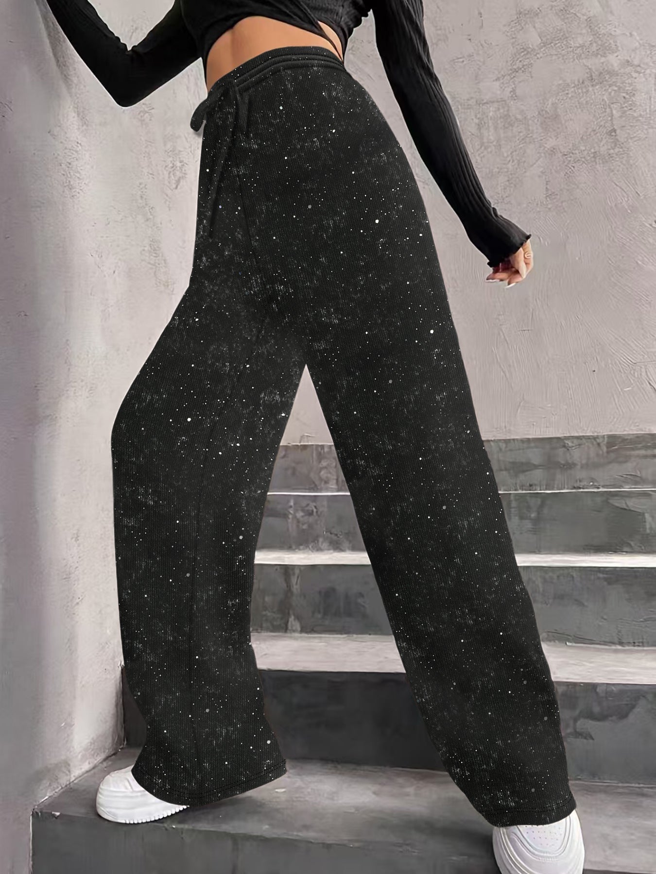 💖SISTA DAGENS REA 60% RABATT🥰Dambyxor med paljettmönster och vida ben och resår i midjan