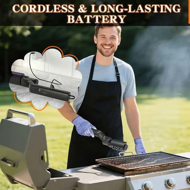 🔥 50 % RABATT NU! 🍖 Trådlös elektrisk grillborste – djup rengöring, långt handtag och uppladdningsbar 🔋