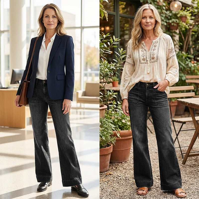 🎁Nya Tillskott 2026 – 👖55% Rabatt💥Retro Flare Jeans för Kvinnor med Fickor
