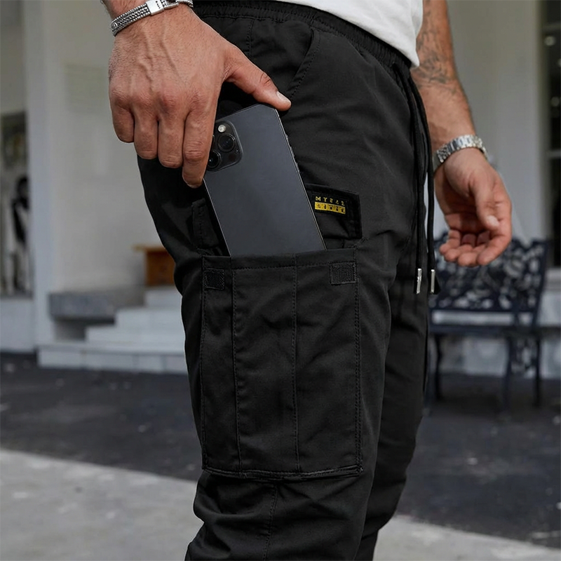 👖 50% RABATT NU!🛠️ Herr Arbetsbyxor Cargo Sweatpants – Taperade Joggers & Dragsko – Multi-Ficka Streetwear 🔥