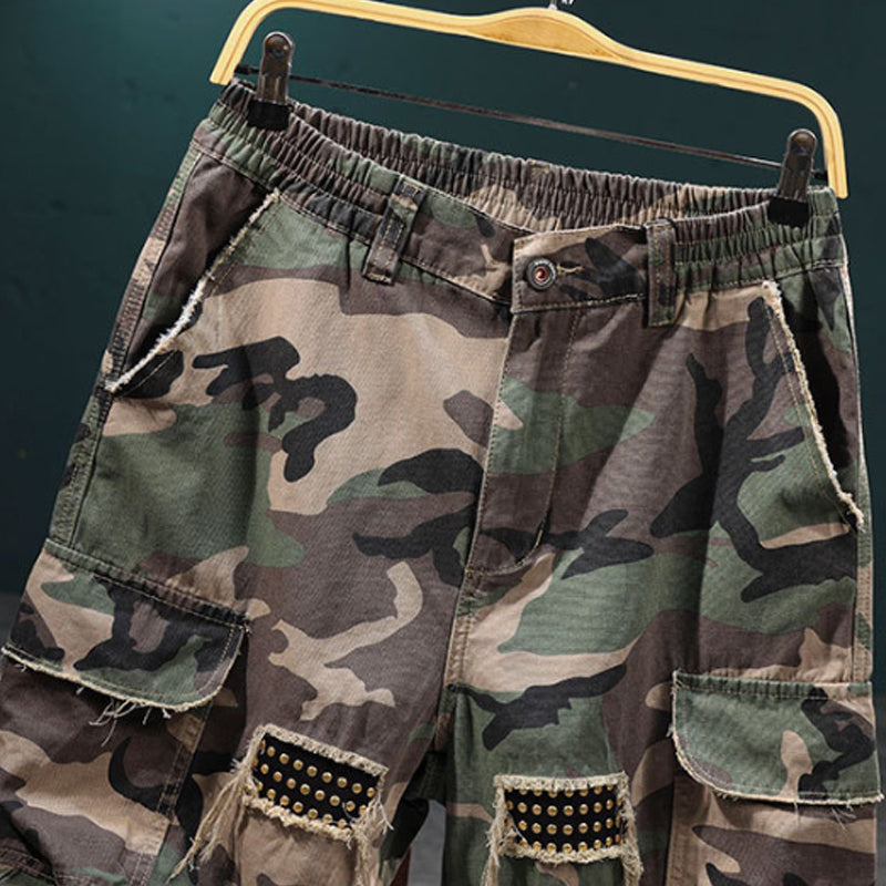 🔥 50% RABATT NU!⚡ Herr Nitar Kamouflage Cargo Shorts – Distad, Multi-Ficka & Elastisk Midja – Tuff Streetwear Cargo Shorts 🛹
