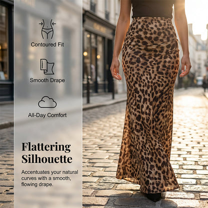 👗 50% RABATT NU! 🐆 Damernas Flödande Leopardmönstrad Lång Kjol – Hög Midja & Mångsidig Stil ✨