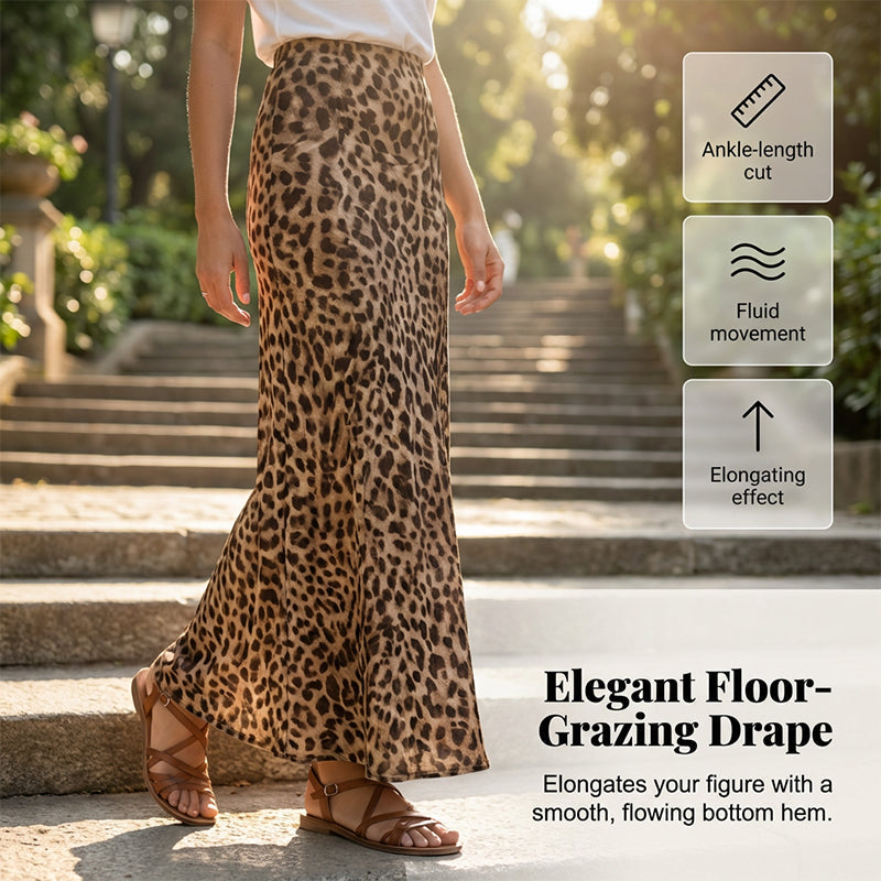 👗 50% RABATT NU! 🐆 Damernas Flödande Leopardmönstrad Lång Kjol – Hög Midja & Mångsidig Stil ✨