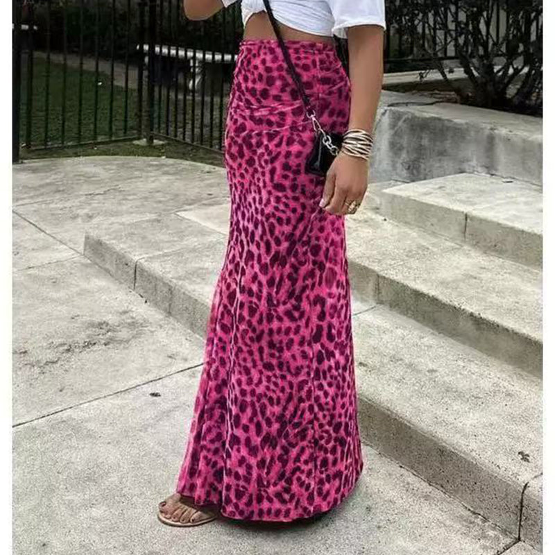 👗 50% RABATT NU! 🐆 Damernas Flödande Leopardmönstrad Lång Kjol – Hög Midja & Mångsidig Stil ✨