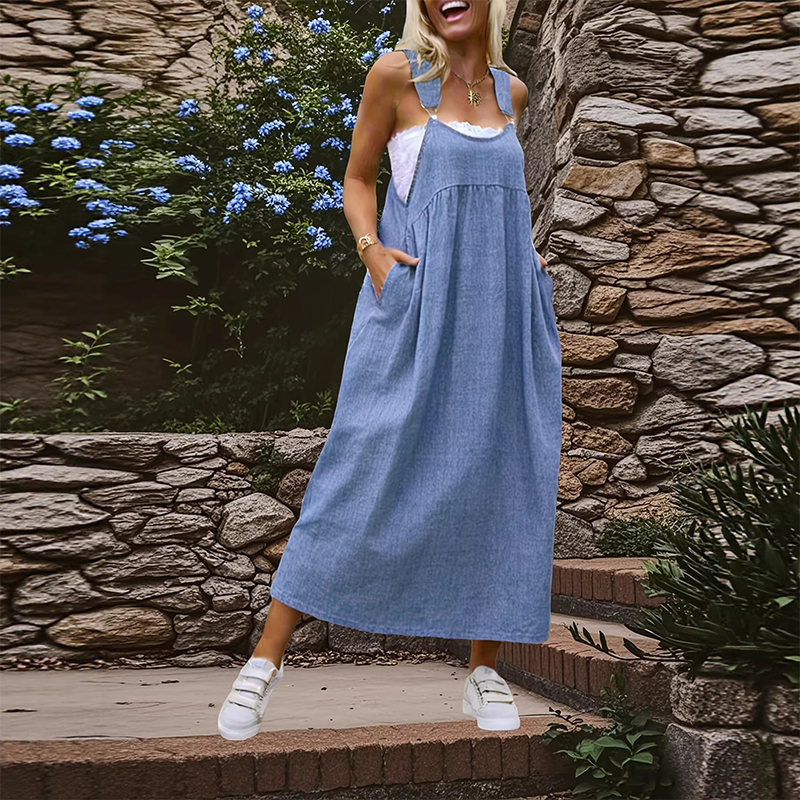 👗 50% RABATT 🌸 | Löst Sittande Overallklänning – Fickor & Andningsbar