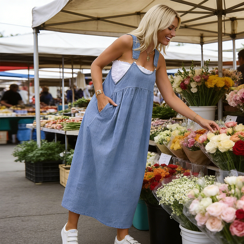 👗 50% RABATT 🌸 | Löst Sittande Overallklänning – Fickor & Andningsbar