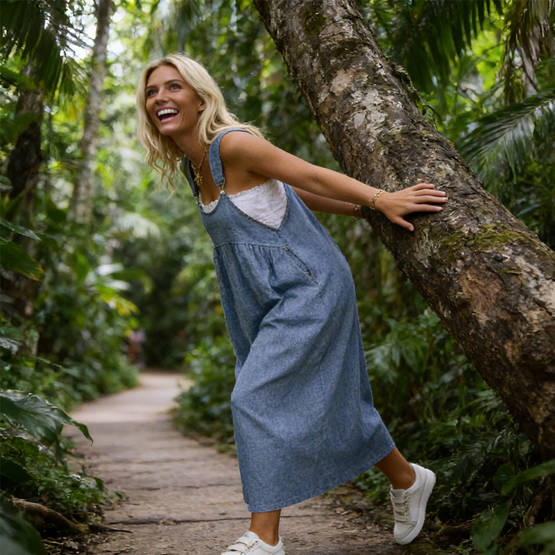 👗 50% RABATT 🌸 | Löst Sittande Overallklänning – Fickor & Andningsbar