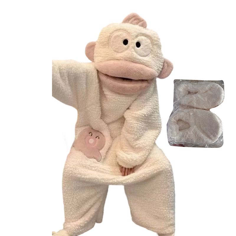🔥50% RABATT! 🔥Elegans behöver inga ord 🐟Mjuk pyjamas i korallfleece med figurer🧸