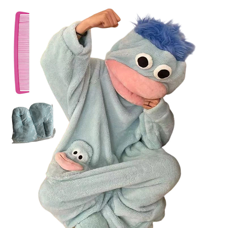 🔥50% RABATT! 🔥Elegans behöver inga ord 🐟Mjuk pyjamas i korallfleece med figurer🧸