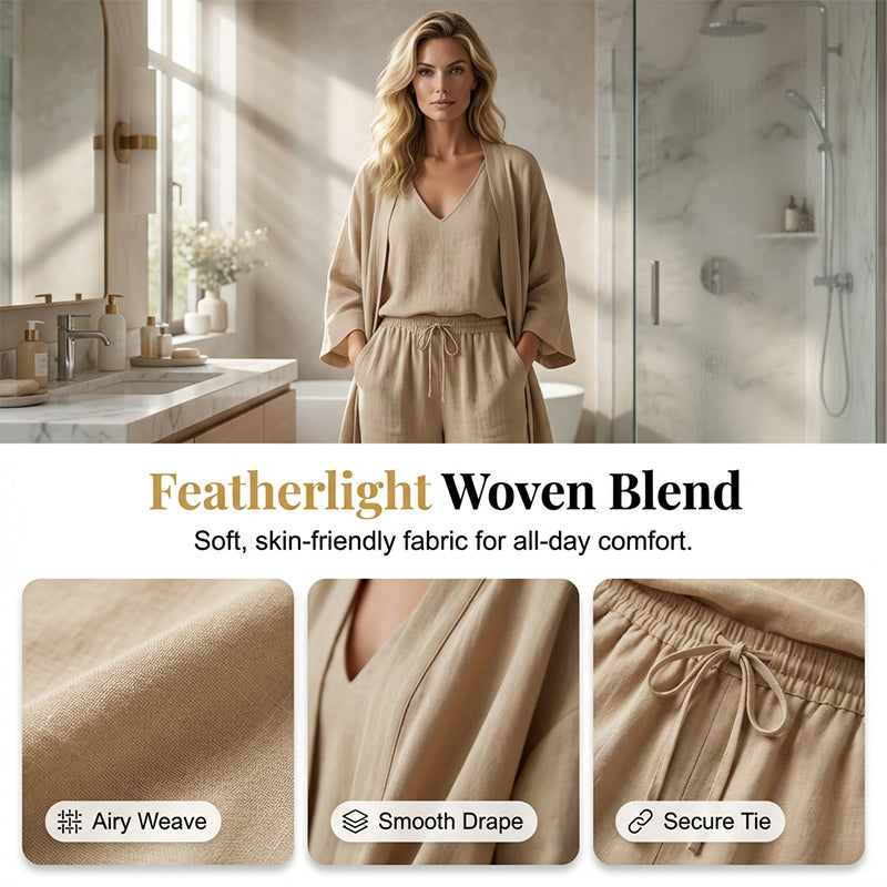 2026 års nyhet! 🌸Factory Direct Sales🔥 Elegant Tredelat Set för Dam - Kofta, Topp & Byxor med Vida Ben