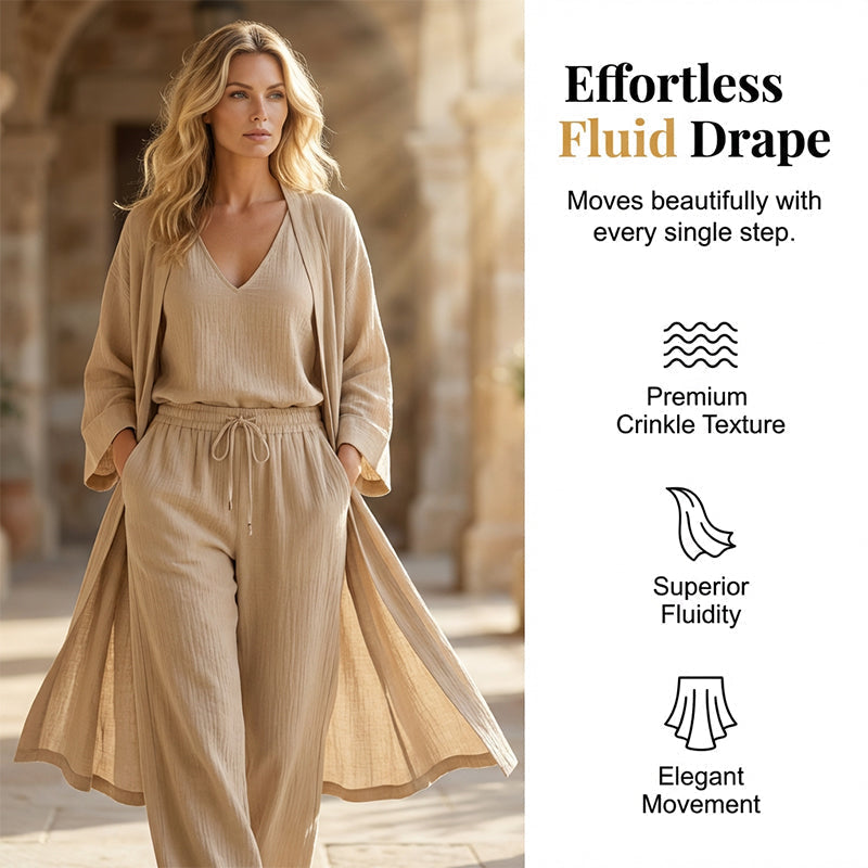 2026 års nyhet! 🌸Factory Direct Sales🔥 Elegant Tredelat Set för Dam - Kofta, Topp & Byxor med Vida Ben