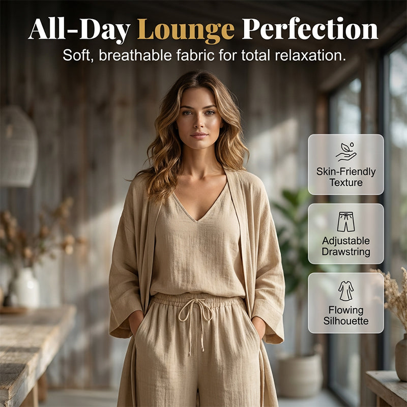 2026 års nyhet! 🌸Factory Direct Sales🔥 Elegant Tredelat Set för Dam - Kofta, Topp & Byxor med Vida Ben