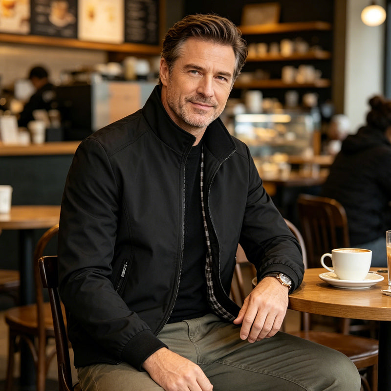 🧥 50% RABATT NU! 👔 Herr klassisk ståkragejacka med rutigt foder – Säkra fickor, ribbad ärm & mångsidig stil för en elegant look ✨