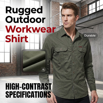 👔 50% RABATT NU! 🔧 Herr Långärmad Bomulls Arbetskjorta – Andningsbar, Dubbla Bröstfickor & Förstärkta Sömmar – Robust & Hållbar 🛠️