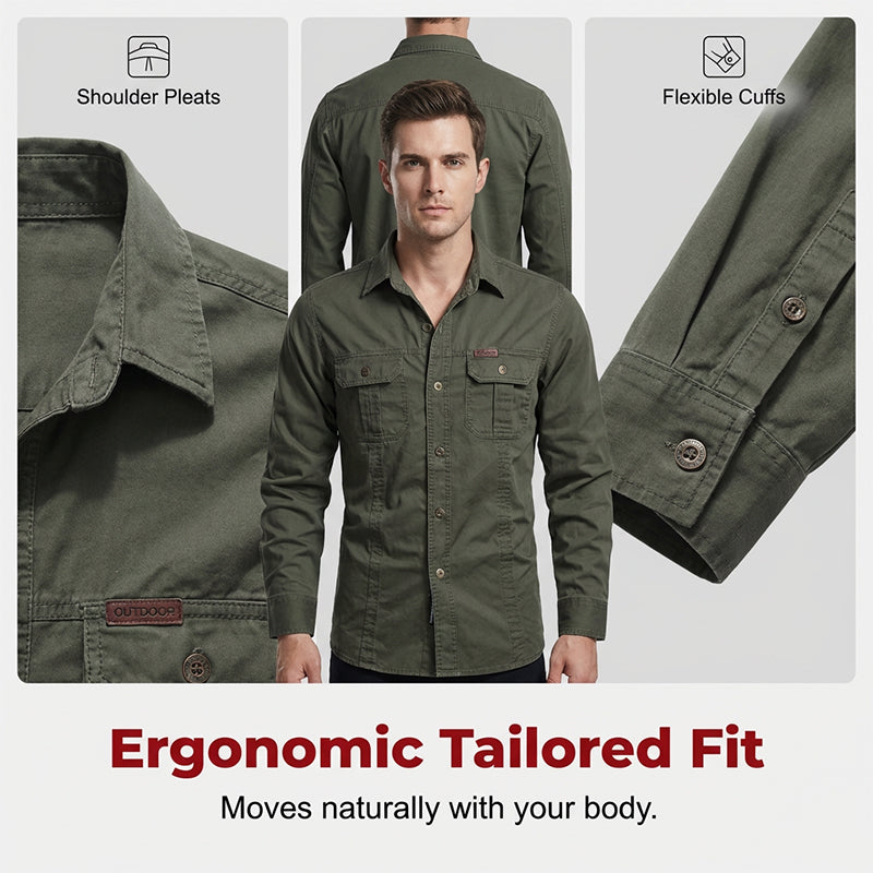 👔 50% RABATT NU! 🔧 Herr Långärmad Bomulls Arbetskjorta – Andningsbar, Dubbla Bröstfickor & Förstärkta Sömmar – Robust & Hållbar 🛠️