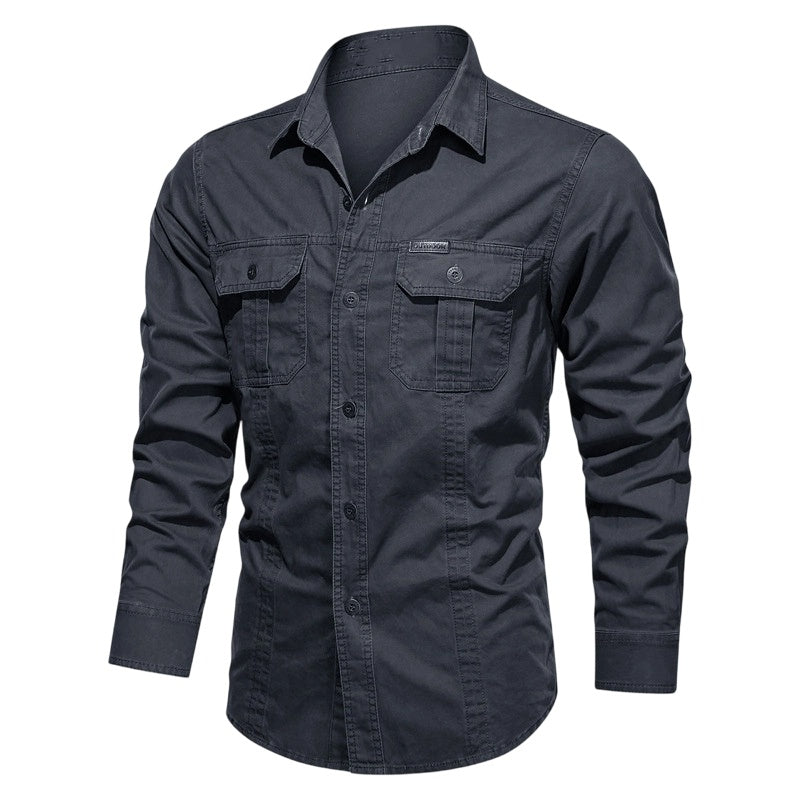 👔 50% RABATT NU! 🔧 Herr Långärmad Bomulls Arbetskjorta – Andningsbar, Dubbla Bröstfickor & Förstärkta Sömmar – Robust & Hållbar 🛠️