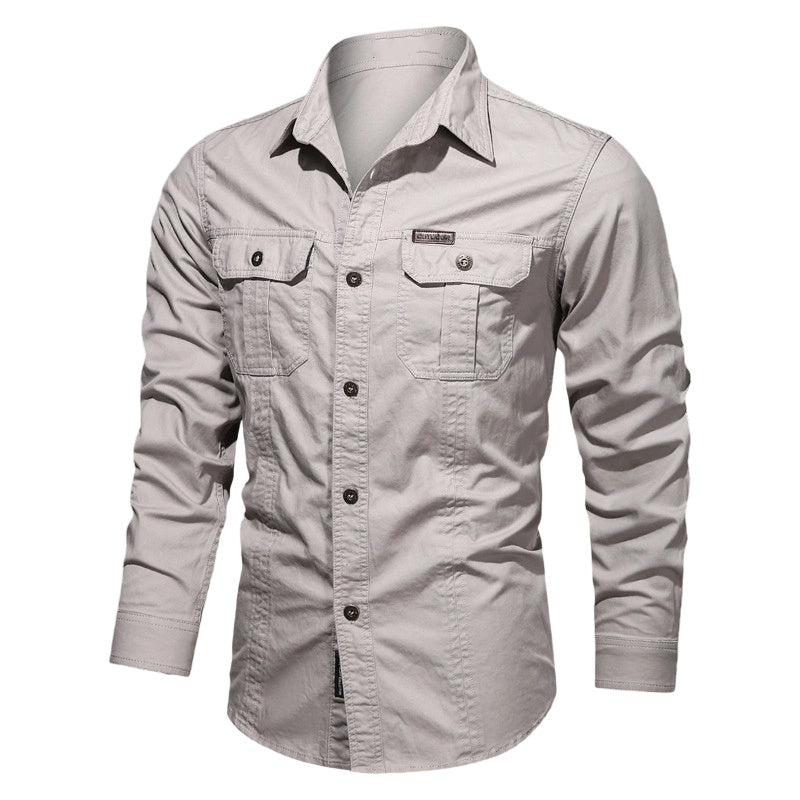 👔 50% RABATT NU! 🔧 Herr Långärmad Bomulls Arbetskjorta – Andningsbar, Dubbla Bröstfickor & Förstärkta Sömmar – Robust & Hållbar 🛠️