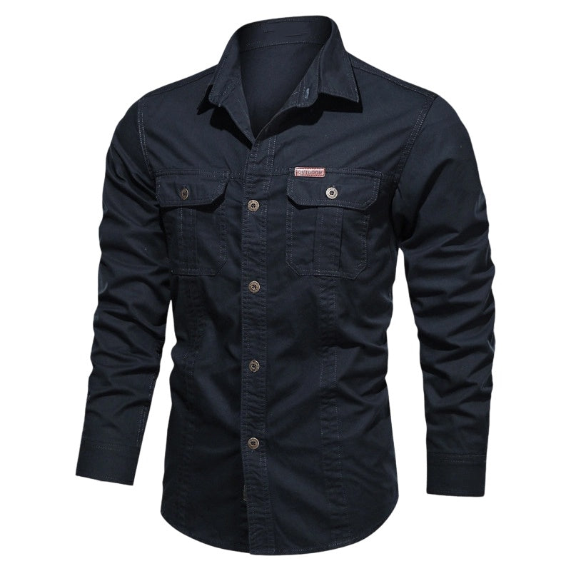 👔 50% RABATT NU! 🔧 Herr Långärmad Bomulls Arbetskjorta – Andningsbar, Dubbla Bröstfickor & Förstärkta Sömmar – Robust & Hållbar 🛠️