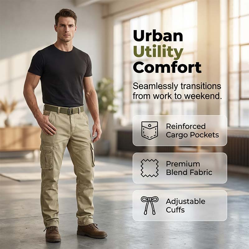 👖 50% RABATT NU! 🔧 Herr Klassiska Taktiska Cargobyxor – Multi-Ficka, Hållbar Bomullsblandning & Justerbara Muddar – Perfekt För Utomhus- & Vardagsbruk ✨